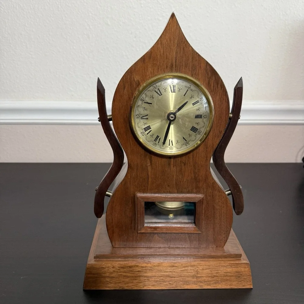 Vintage Mid Century Modern Mantle Clock Hand Crafted‎ Pendulum Unique Lines